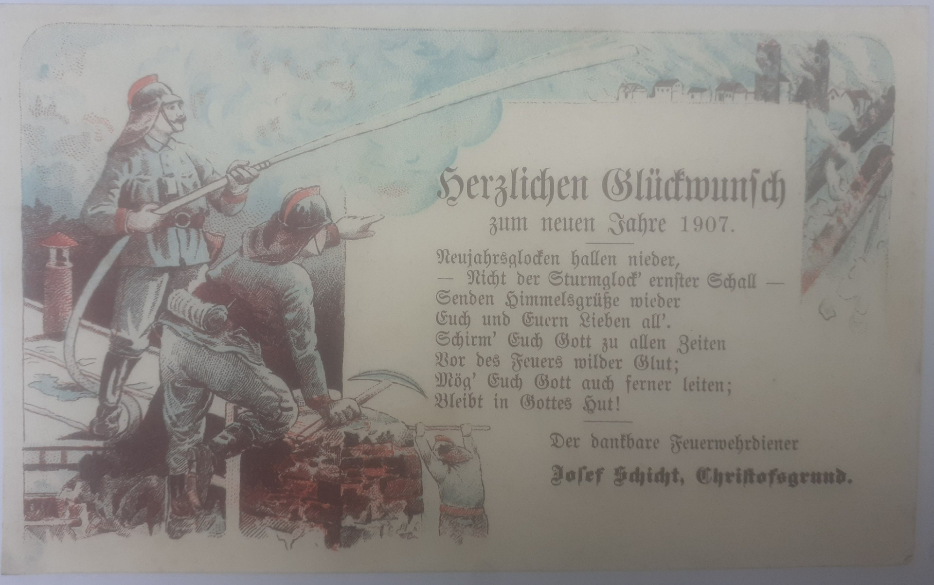 novoročenka z Kryštofova údolí od hasiče Josef Schicht 1907 (archiv Martin Hnilica)