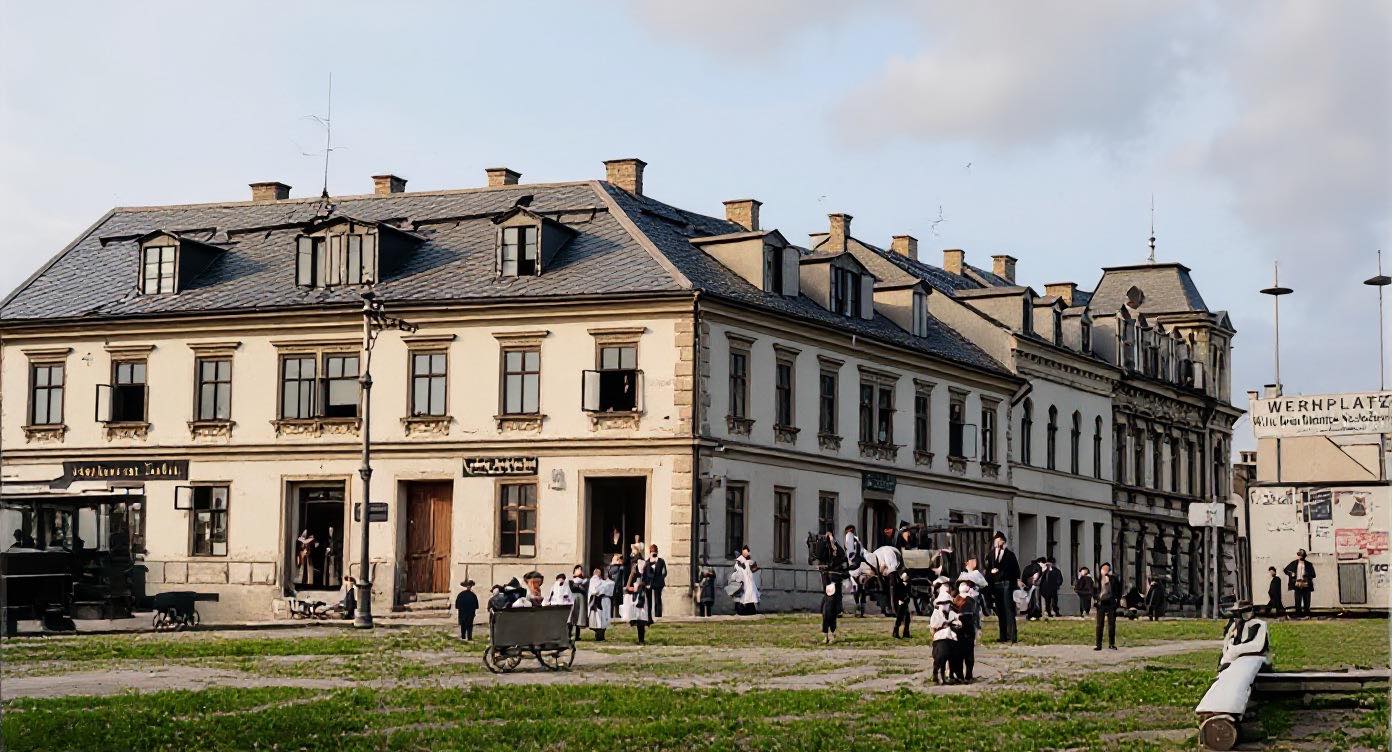 Název původního hostince odráží původní název kopce: Bašta. Začátek století (1904) Vpravo ještě nestojí Kolb haus. (archiv Jablečné Město)