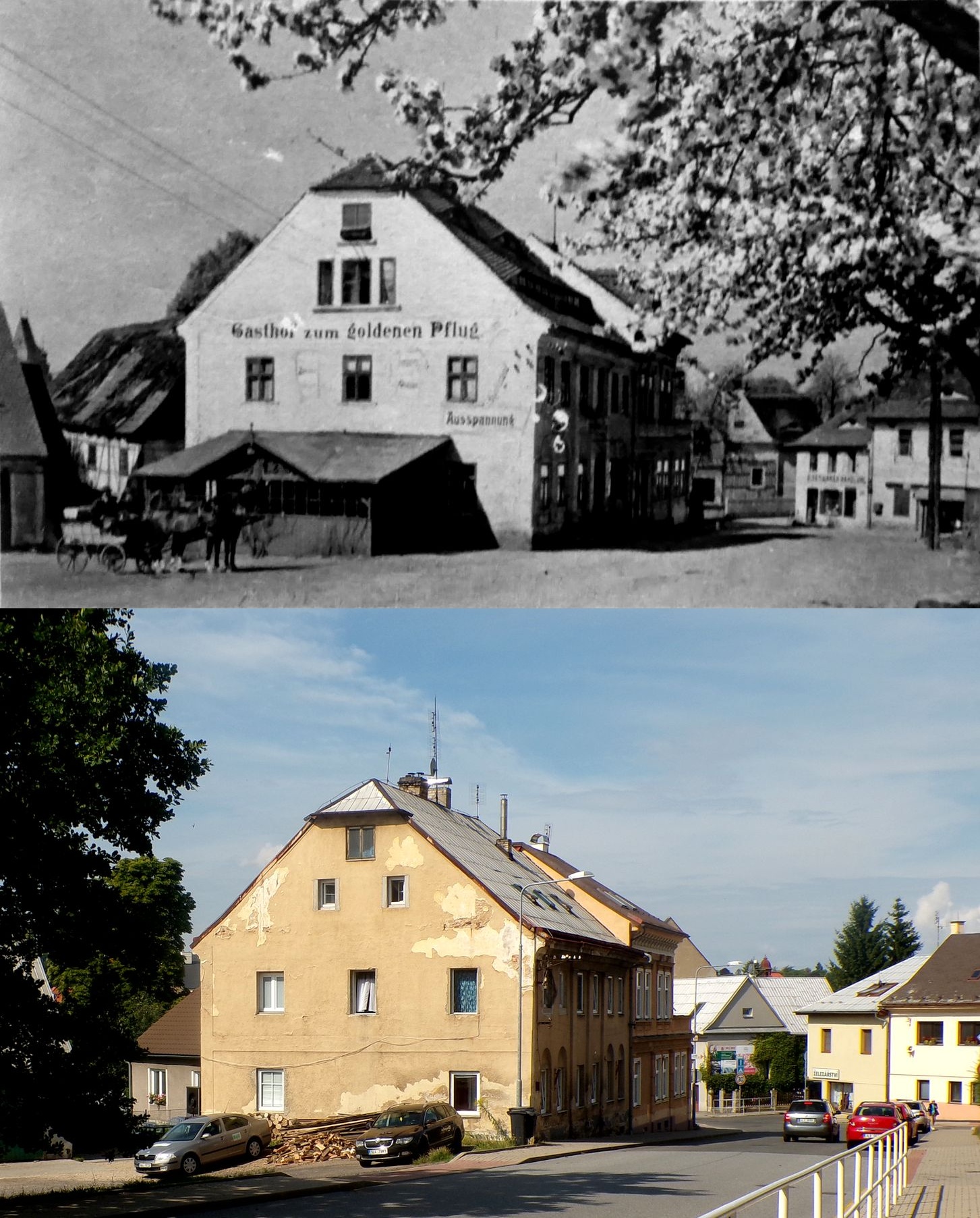 Frýdlant - Gasthof zum goldenen Pflug, dnešní Husova ulice (archiv Josef Kutílek)