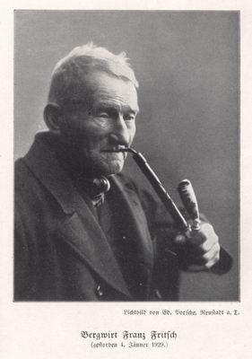 Franz Fritsch - správce rozhledny a chaty na Smrku (zemřel 4. ledna 1929). Fotografie z ročenky Horského spolku za r. 1929. Foto Ed. Porsche, Neustadt a. T. © Ed. Porsche, Neustadt a. T.