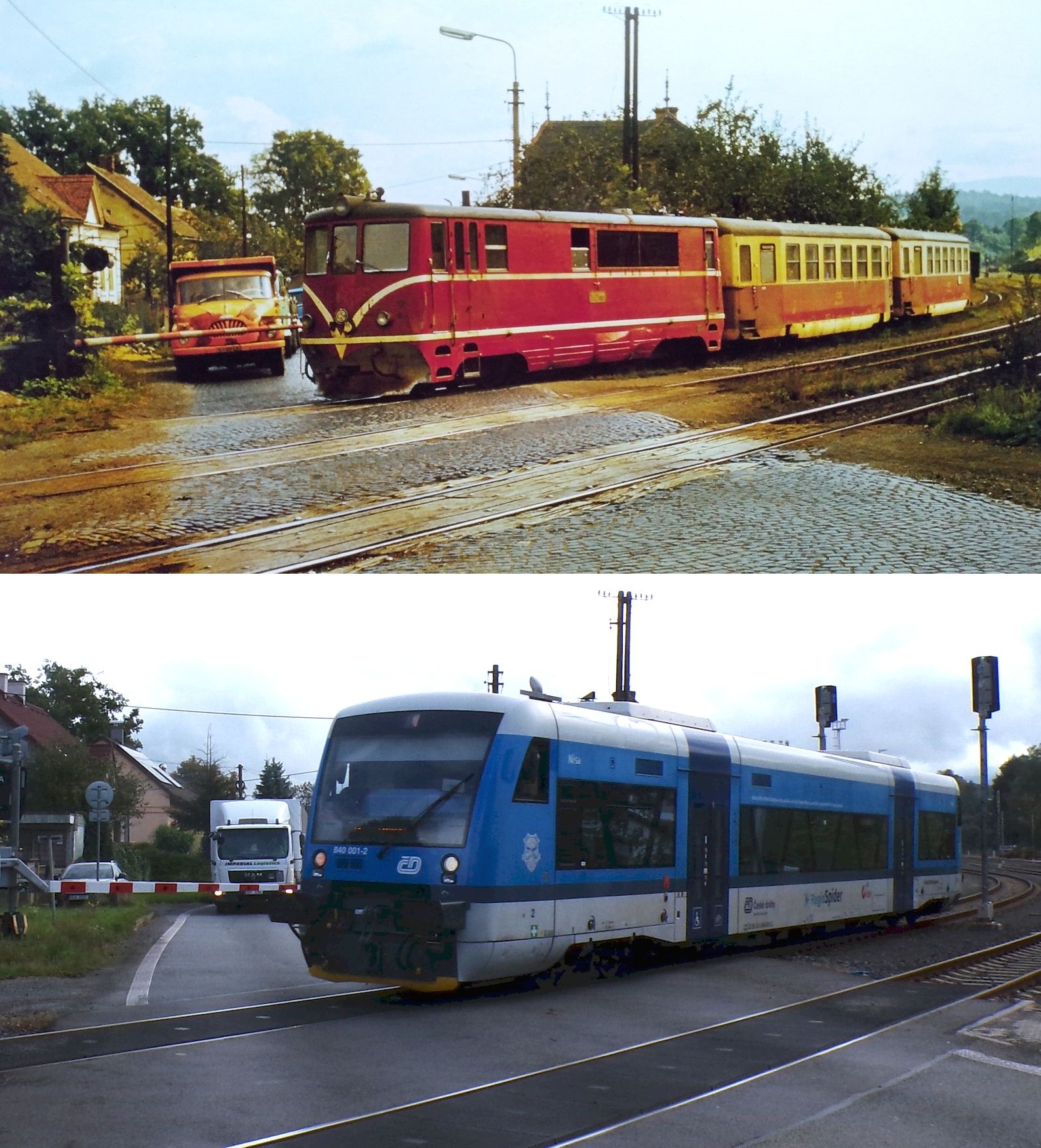 Frýdlant - železniční přejezd Žitavská ulice, úzkokolejka 70 léta (archiv J.Kutílek)