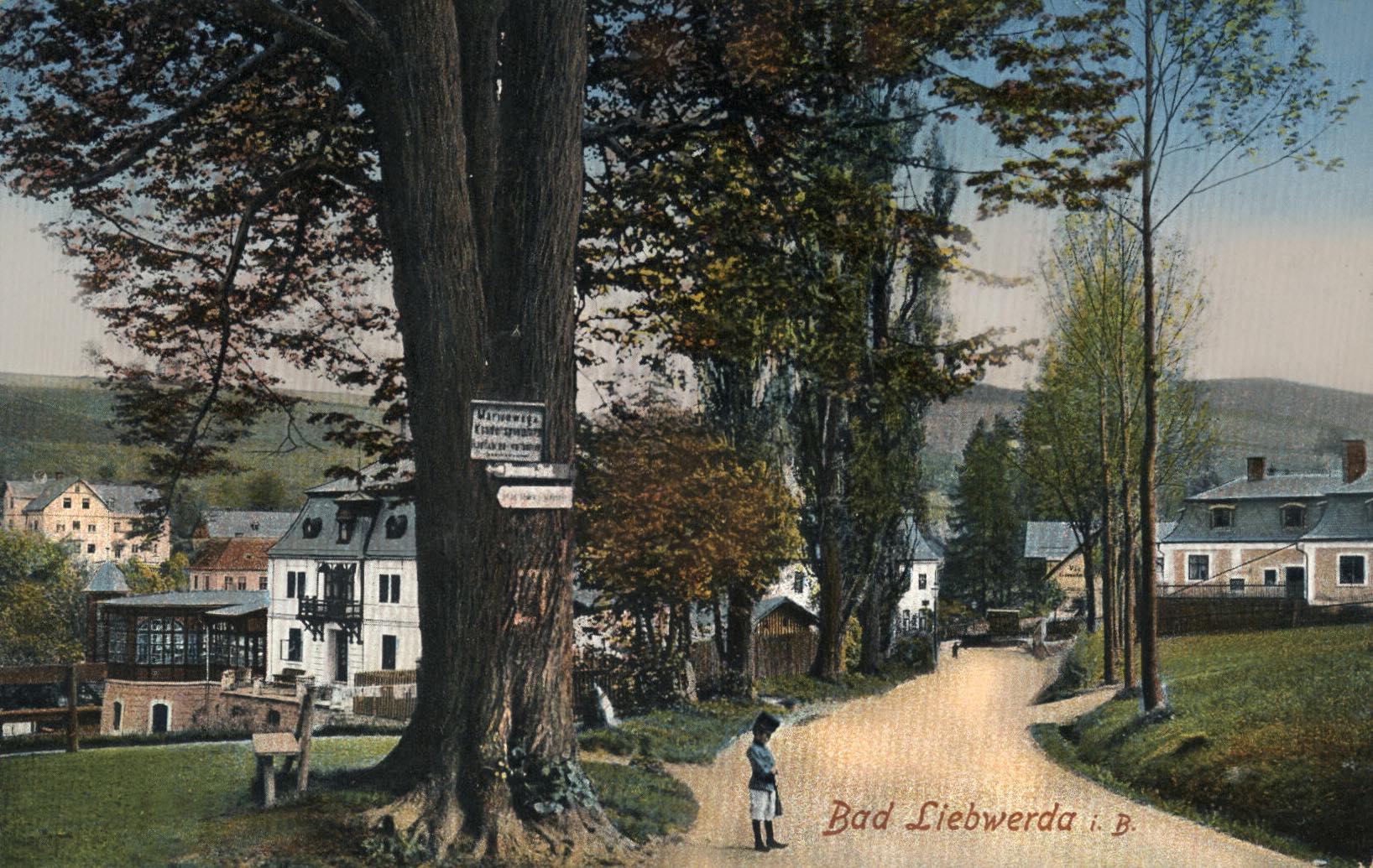 Bad Liebwerda, 1911. Lázně Libverda, okres Liberec. Za zakladatele lázní je považován Kristián Filip z Clam-Gallasu a jeho syn Kristián Kryštof Clam-Gallas. (archiv Eva Malíková)