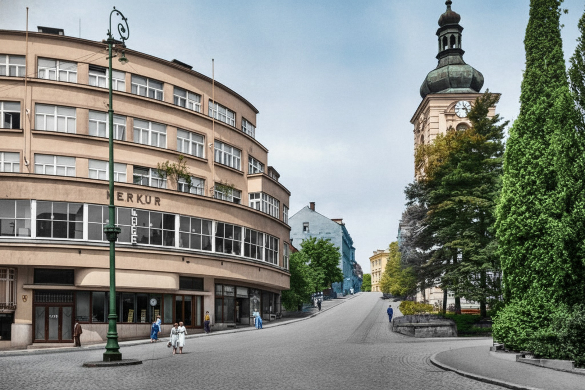 Původní hotel Merkur-1932 v celé své kráse, krátce po dostavbě. (archiv J.Peterka)