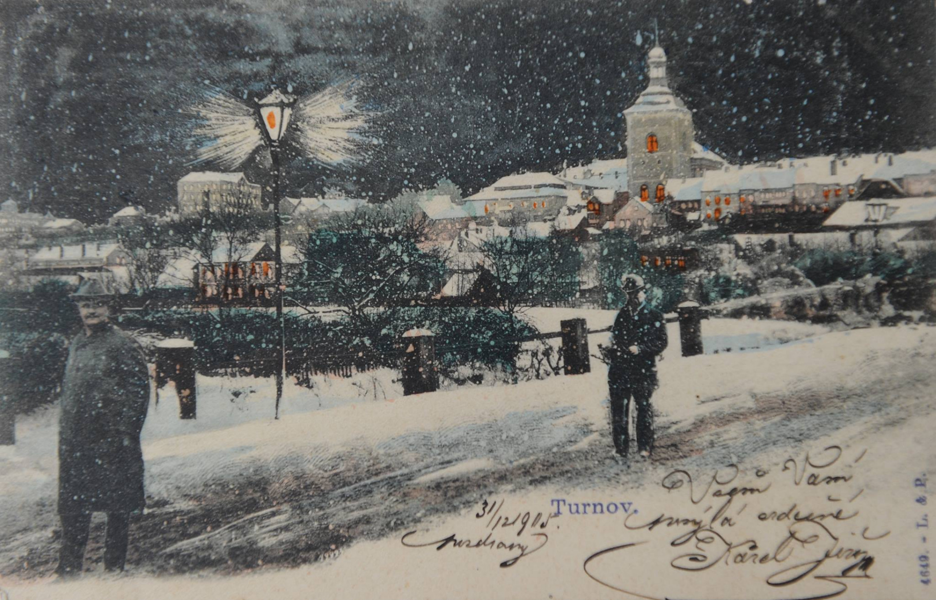 pohlednice poslána před 113 lety, přesně 31. 12. 1905. Vidíte zde motiv z nábřeží Jizery, v pozadí pohled na město. 😉 Zdroj: Muzeum Českého ráje v Turnově