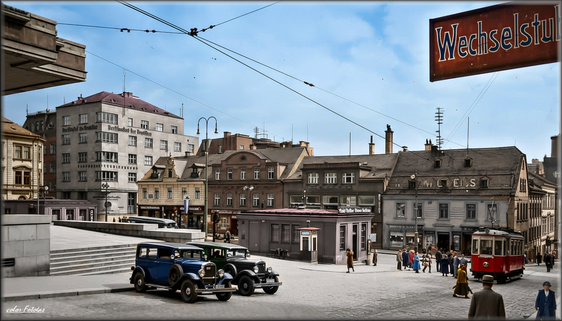 1941 - Gablonz a.df.Nisse - RATHAUSPLATZ  color Fotočas Mirek…