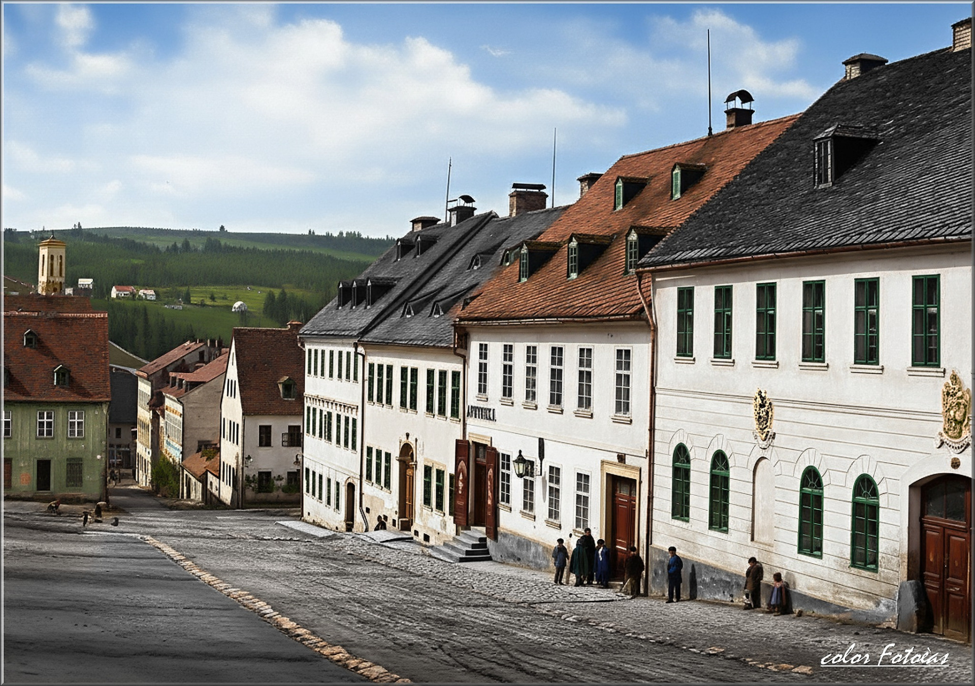 Alter Markt... začátek , spíše polovina 19-tého století ve staré vesničce Gablonz a.d. Nisse, aneb Jablonec ve vývinu 👍🙂 color Fotočas Mirek…