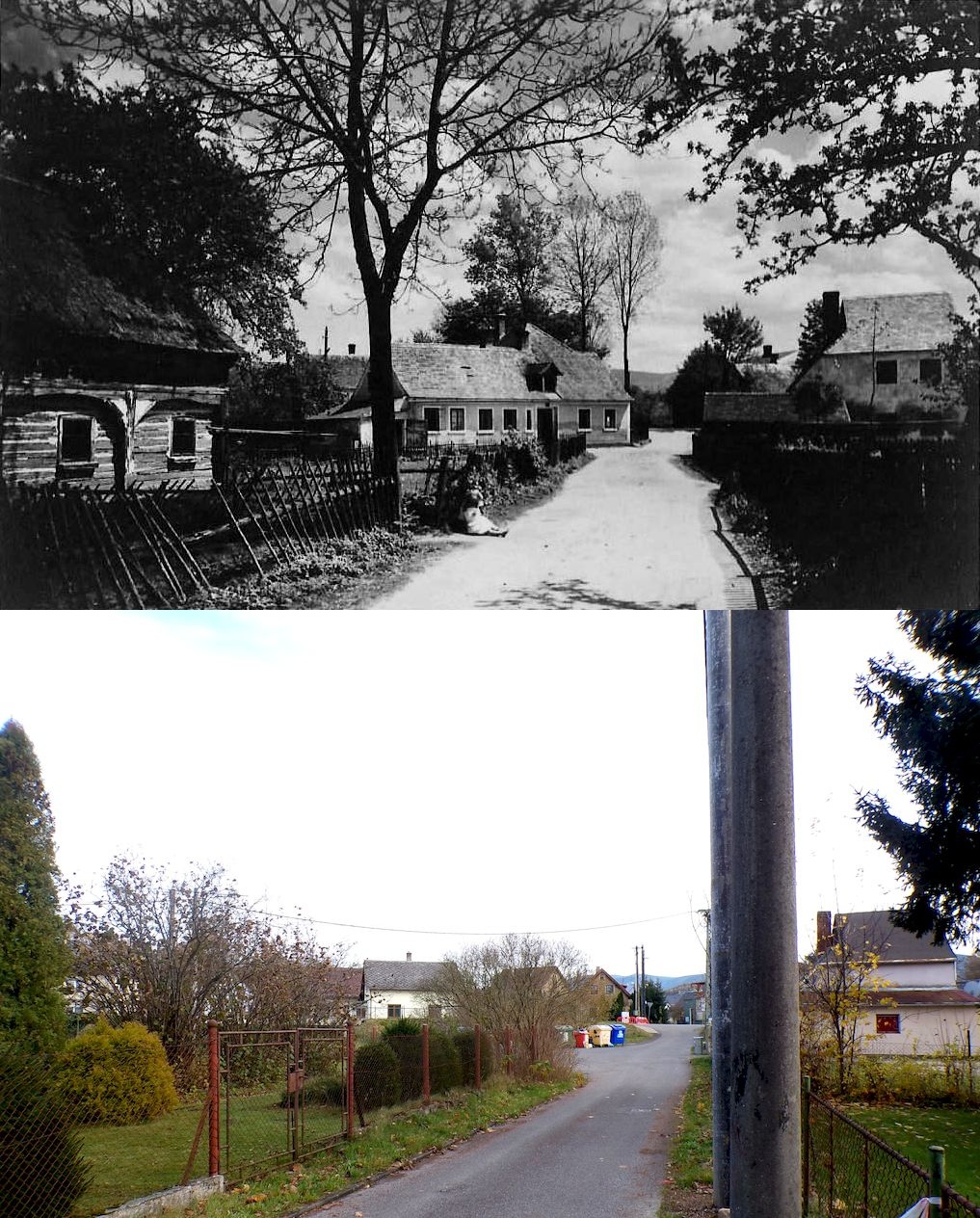Raspenava - dnešní Příčná ulice, chalupa z předchozího postu vykukuje vlevo.... (archiv J. Kutílek)