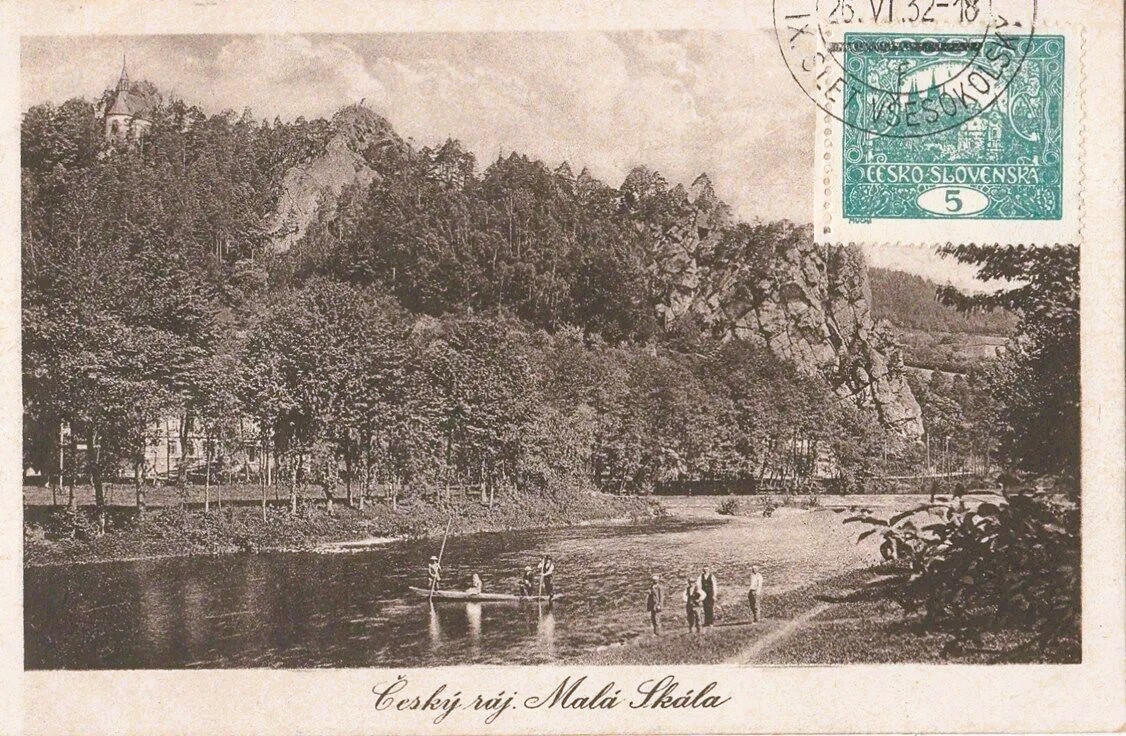 Malá Skála. Pohlednice prošlá poštou v roce 1932. Zdroj Ansichkarte.