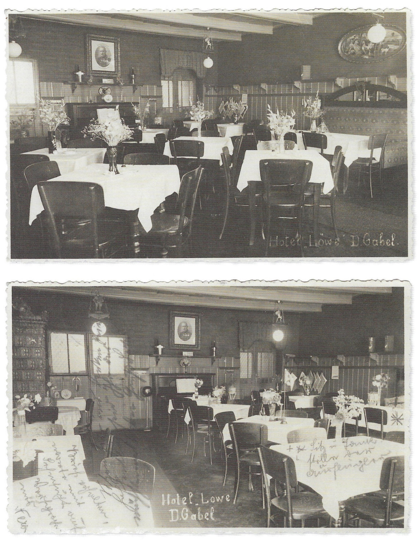 Nově renovovaný interiér hotelu U Bílého Iva doporučuje cestujícím i turistům tyto služby: „Hezké ubytování, autodopravu, výbornou domácí kuchyni, litoměřické a plzeňské pivo v uznávané kvalitě, domácí i cizí vína za přijatelnou cenu, pianino k ochotnému užití.   V dokonalé úctě Alois Proksche,   hoteliér.“   1932