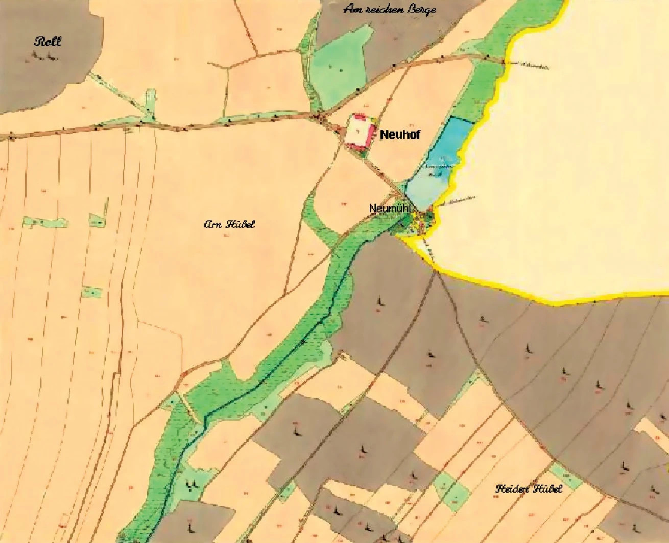 Katastrální mapa Nového Dvora z roku 1843