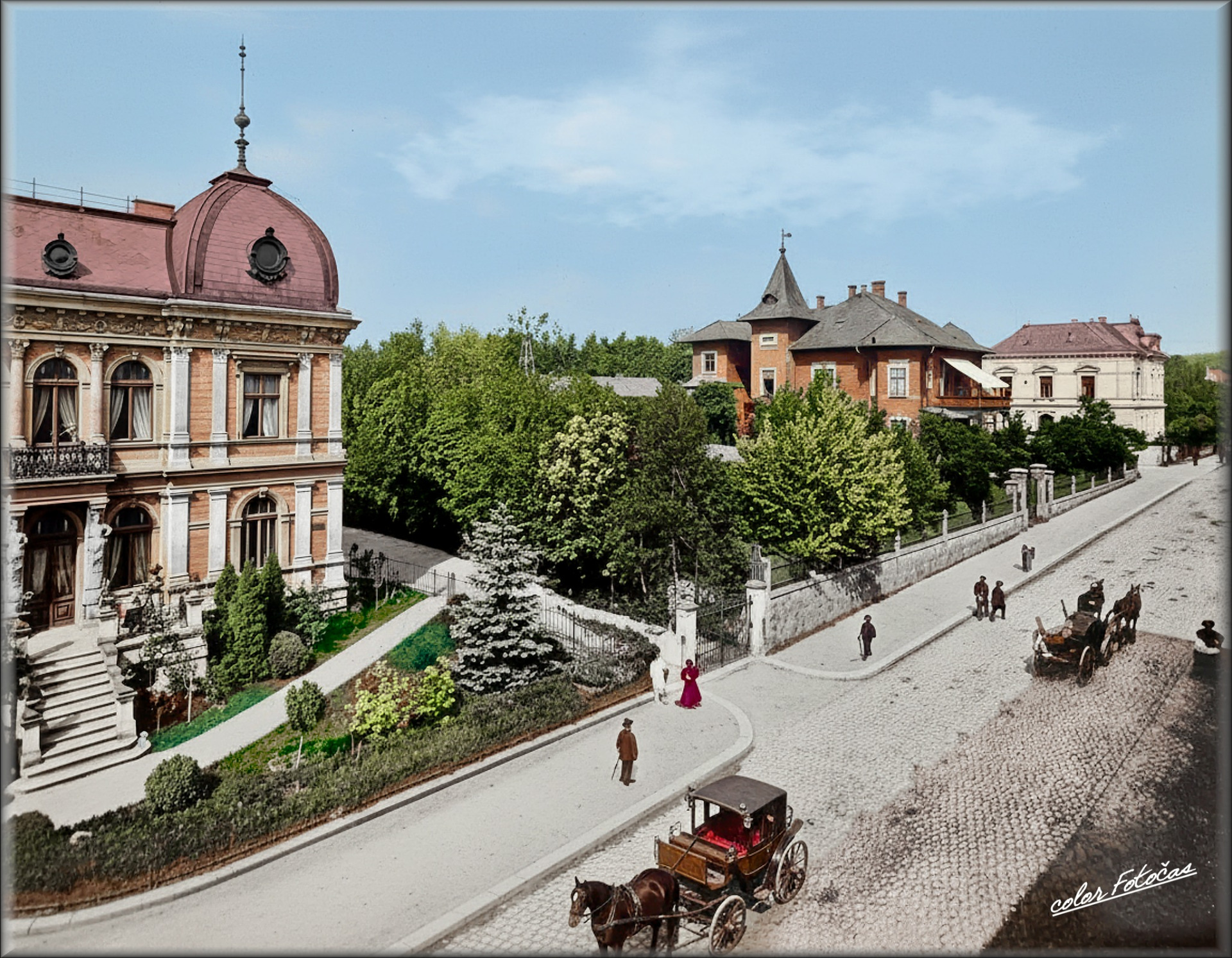 Reichsstrasse - Liberecká ulice – prostor mezi odbočkami do tehdejší Reinowitzerstr. / Rýnovická a Glasschleiferstr. / P. Bezruče. Obrázek před r. 1904 (dosud bez tramvaje do Brandlu 👍🙂  color Fotočas