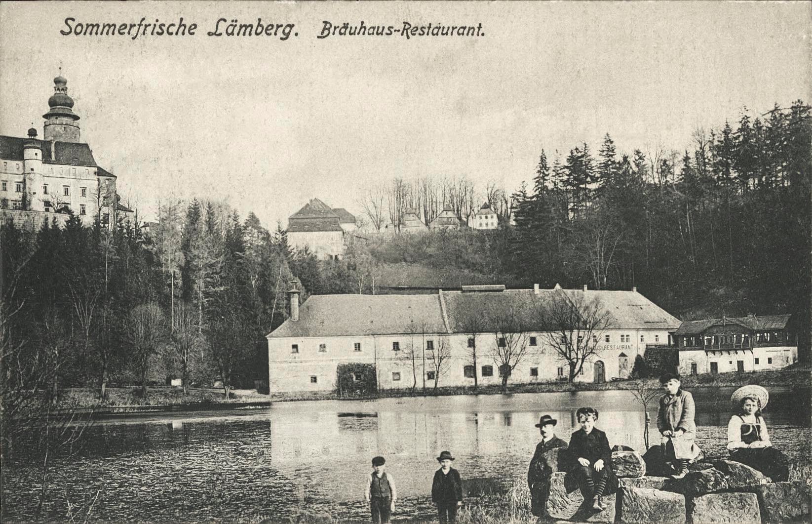 Lämberg Bräuhaus, 1908. Zámek Lemberk, bývalý pivovar a restaurace. Dnes jsou na místě ruiny. Lvová (archiv Eva Malíková)