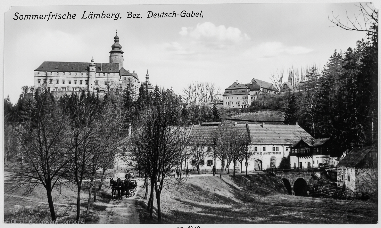 Zámek Lemberk a pod ním pivovar s restaurací, 1913