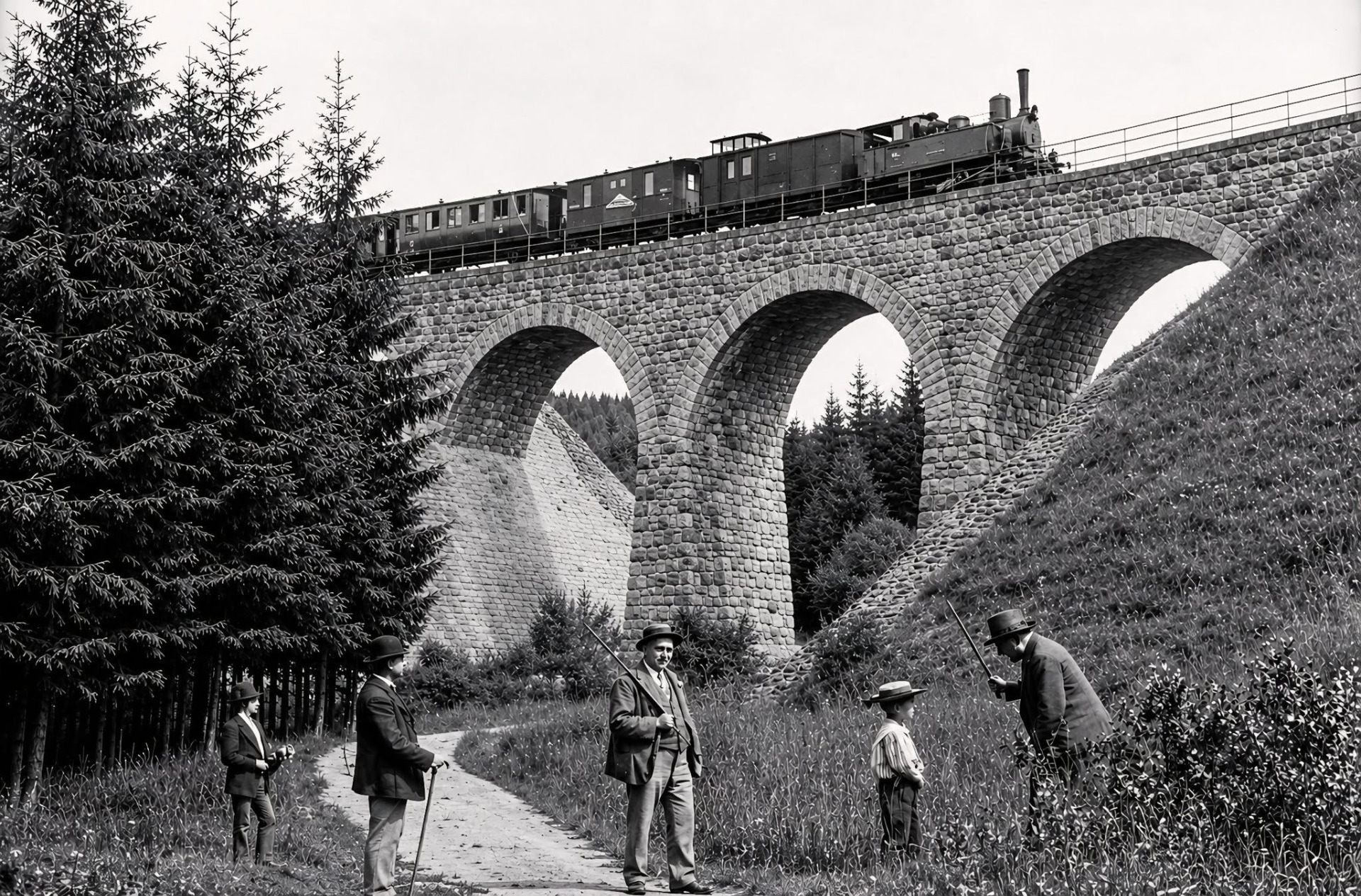 Most v Zeleném údolí na železniční trati z Jablonce nad Nisou do Liberce (kolem roku 1900) (archiv Burgetka Burgi)