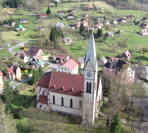 Letecká fotografie kostela- vytvořil p. Josef Nožka (2014):